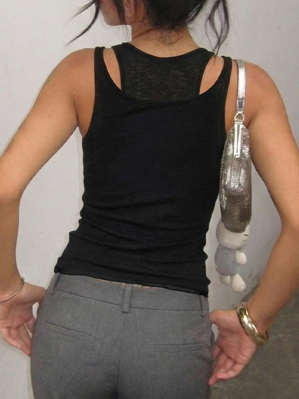 EMMIOL U-Neck Faux Two-Piece Tank Top