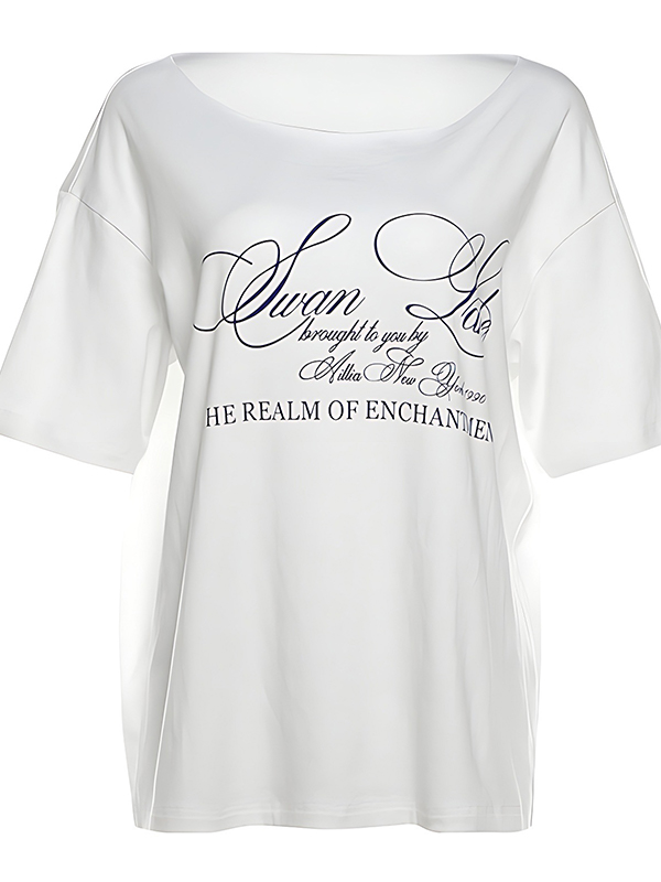 EMMIOL Camiseta de manga corta con estampado de letras de moda