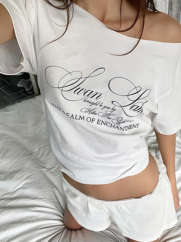 EMMIOL Camiseta de manga corta con estampado de letras de moda