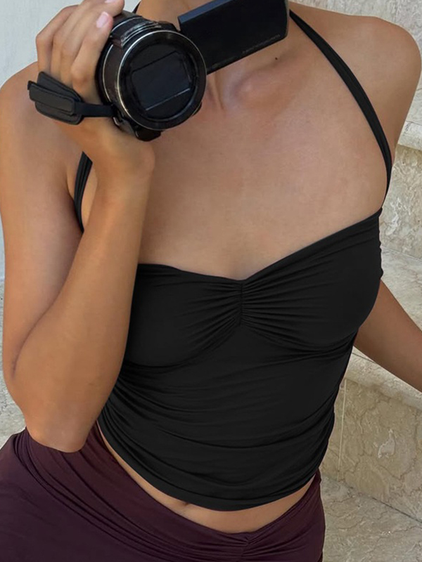 EMMIOL Tailored With Pleats Halter Vest