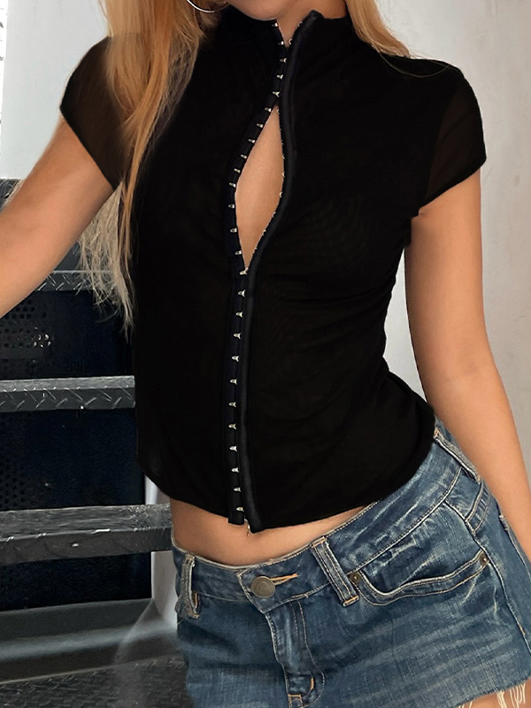 EMMIOL Botones a presión negros de manga corta