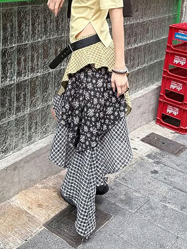 EMMIOL Falda larga de patchwork a cuadros