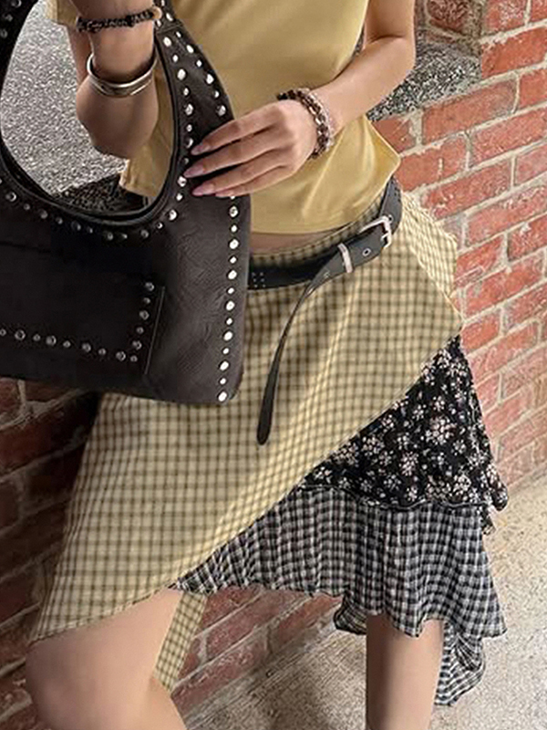 EMMIOL Falda larga de patchwork a cuadros