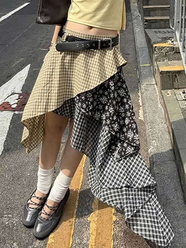 EMMIOL Falda larga de patchwork a cuadros