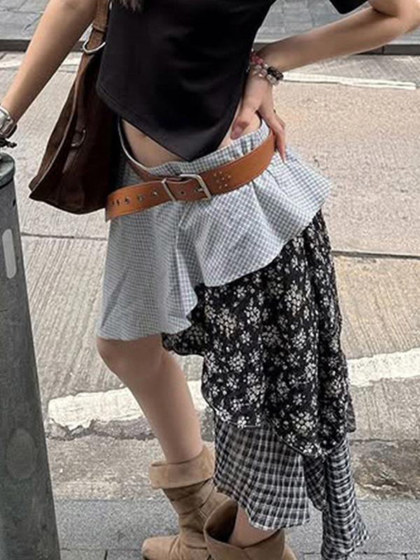 EMMIOL Falda larga de patchwork a cuadros