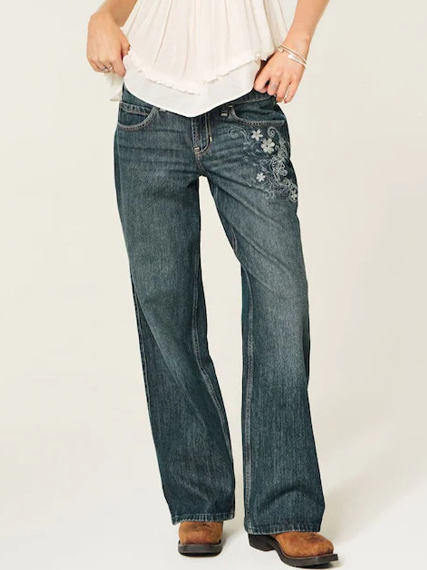 EMMIOL Vaqueros boyfriend con bordado de flores