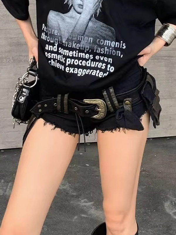 EMMIOL Pantalones cortos de mezclilla resistentes con hebilla de cinturón