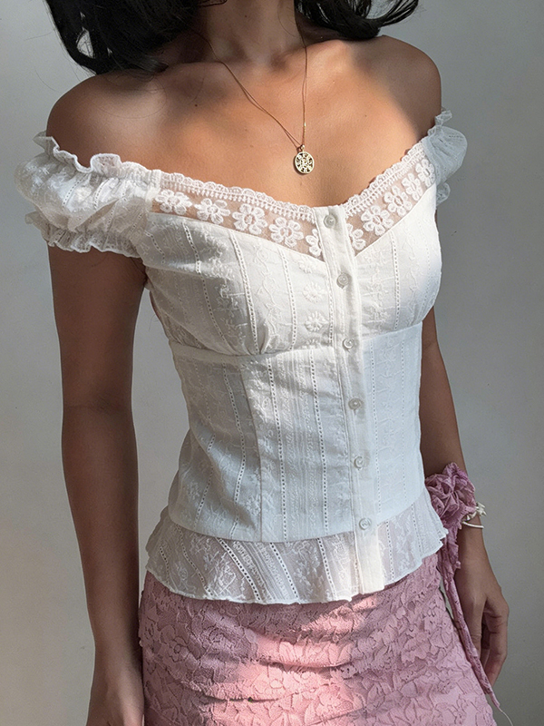 EMMIOL Kurzarm mit Spitzenausschnitt