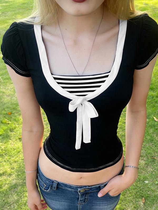 EMMIOL Kurzarmshirt mit kontrastierenden Streifen