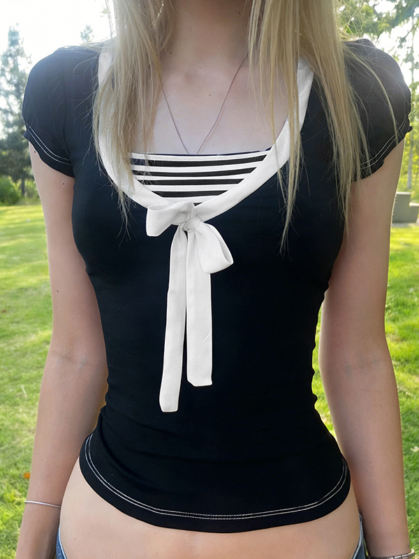 EMMIOL Kurzarmshirt mit kontrastierenden Streifen