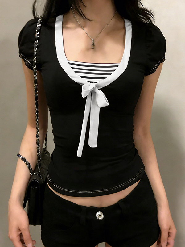 EMMIOL Kurzarmshirt mit kontrastierenden Streifen