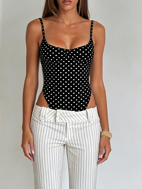 EMMIOL Schwarz-weiß gepunktetes Trägertop