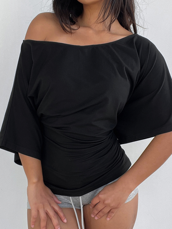 EMMIOL Gestreiftes, schulterfreies Kurzarmshirt