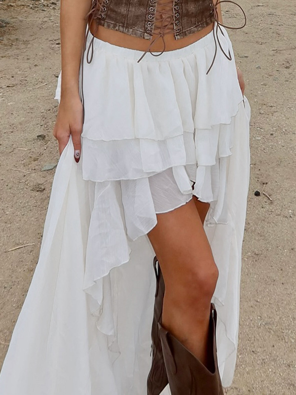 EMMIOL Chiffon Ruffle Maxi Skirt