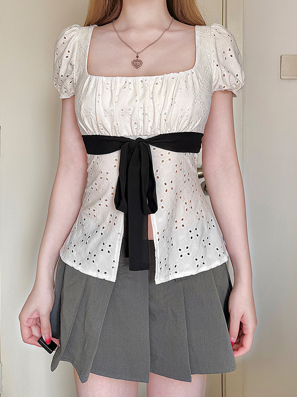 EMMIOL Textured Holes Short Sleeve