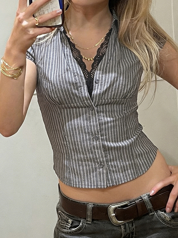 EMMIOL Lace Panels Short Sleeve