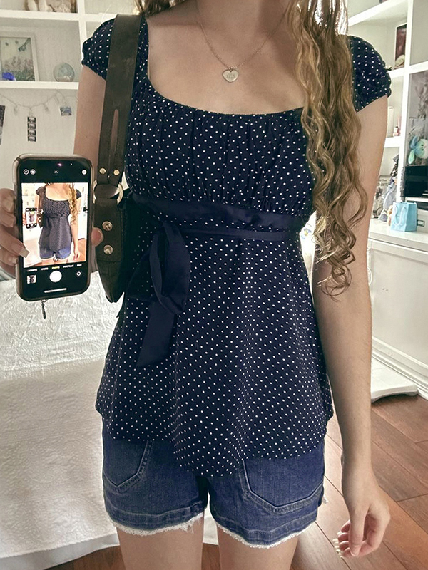 EMMIOL Polka Dot Print Short Sleeve