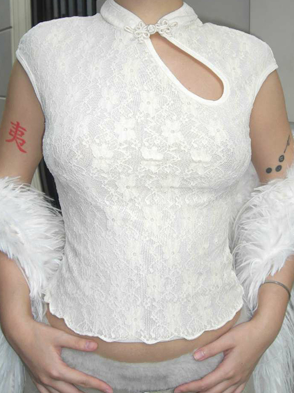 EMMIOL Openwork Button Short Sleeve