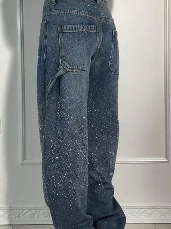 EMMIOL Locker sitzende Boyfriend-Jeans mit Strasssteinen