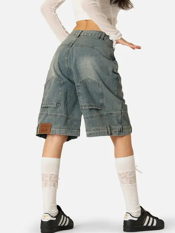 EMMIOL Pantalones cortos vaqueros de diseño retro