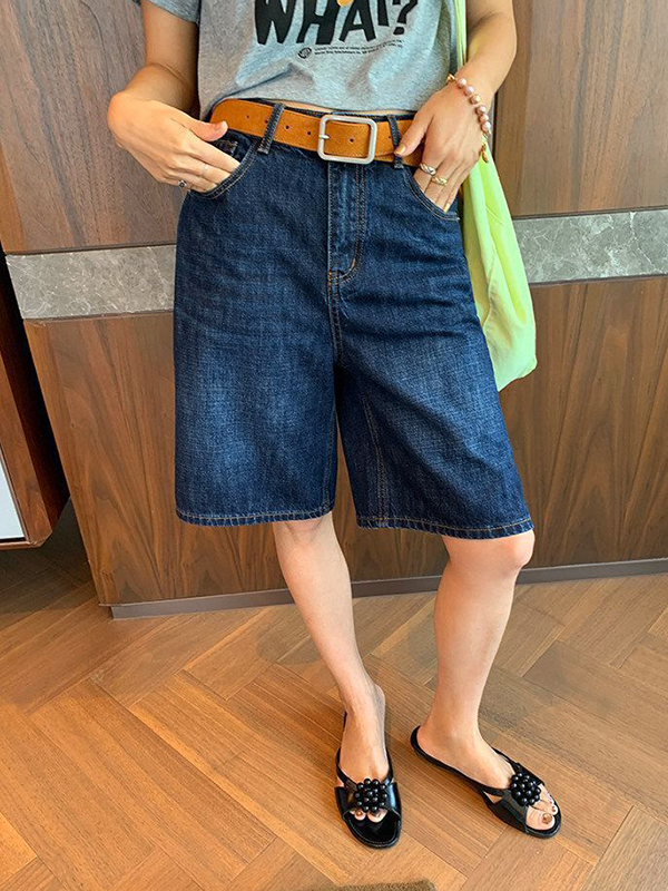 EMMIOL Pantalones cortos vaqueros con bordado de flores