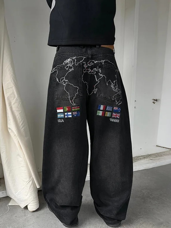 EMMIOL Jeans boyfriend con stampa della bandiera nazionale