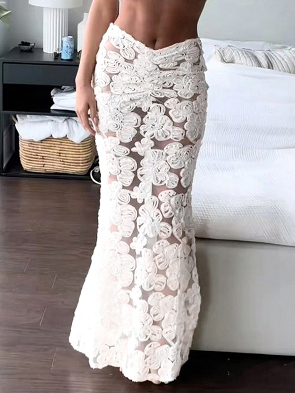 EMMIOL Maxirock mit Blumenmuster und V-Ausschnitt