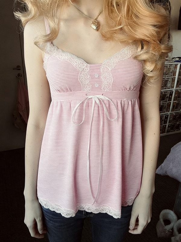 EMMIOL Gestreiftes Spitzen-Cami-Top