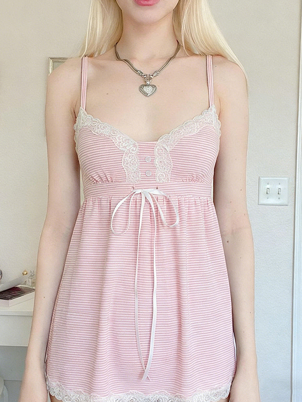 EMMIOL Gestreiftes Spitzen-Cami-Top