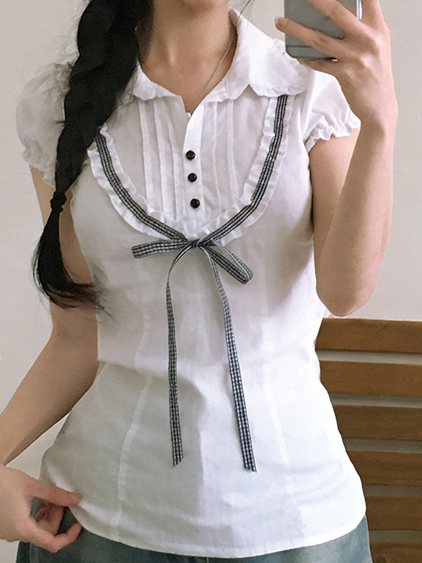 EMMIOL Kurzarm mit Spitzenkragen