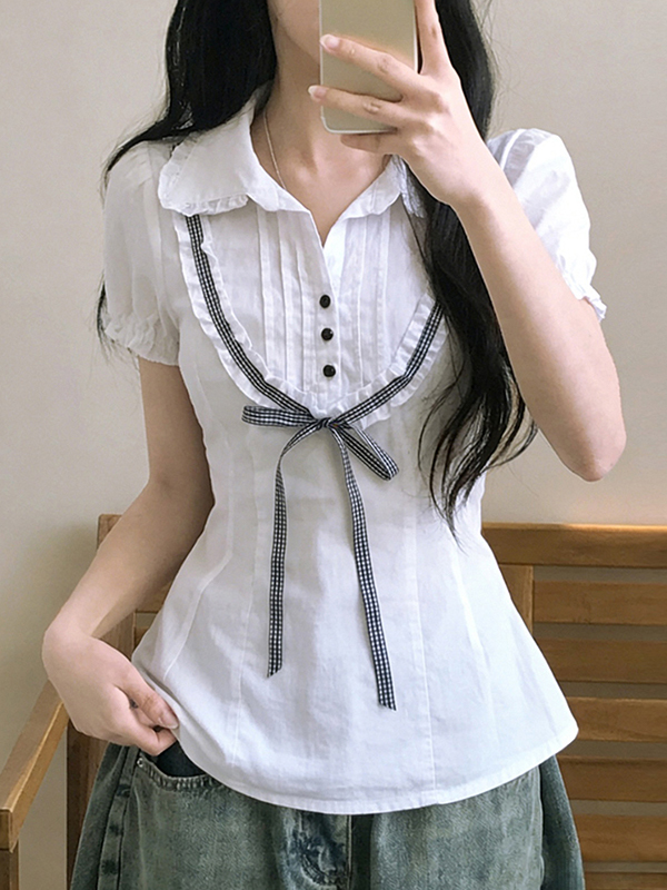 EMMIOL Kurzarm mit Spitzenkragen