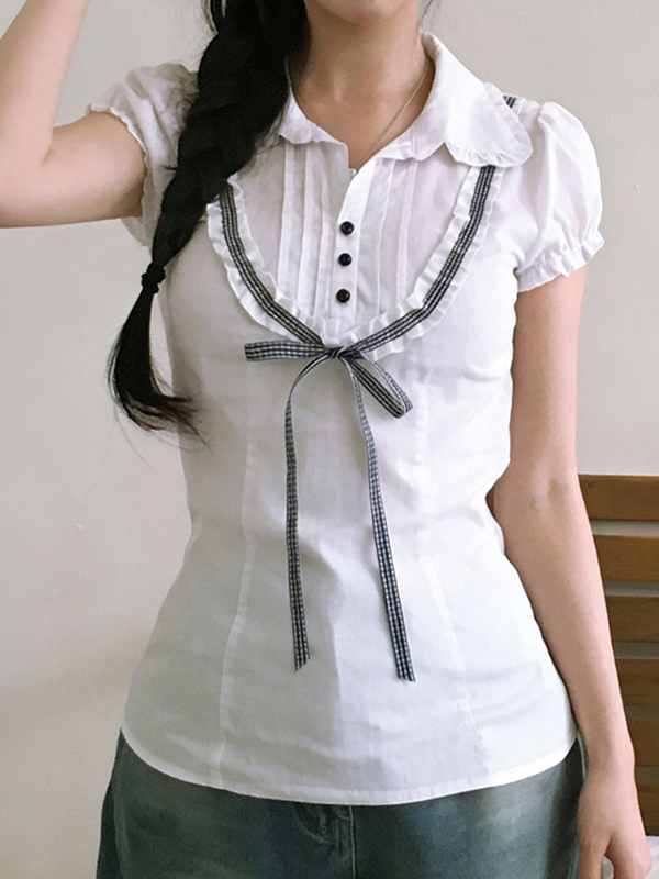 EMMIOL Kurzarm mit Spitzenkragen