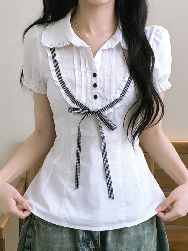 EMMIOL Kurzarm mit Spitzenkragen