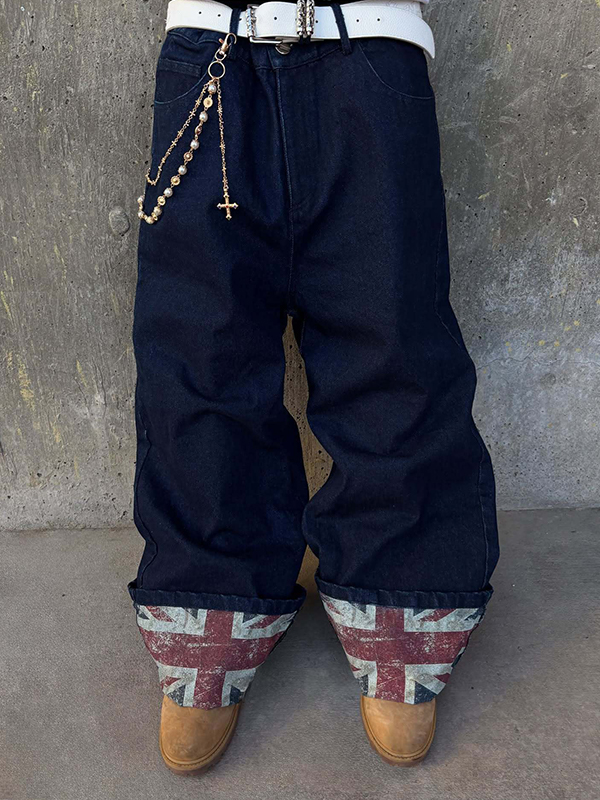 EMMIOL Hem Printing Boyfriend Jeans