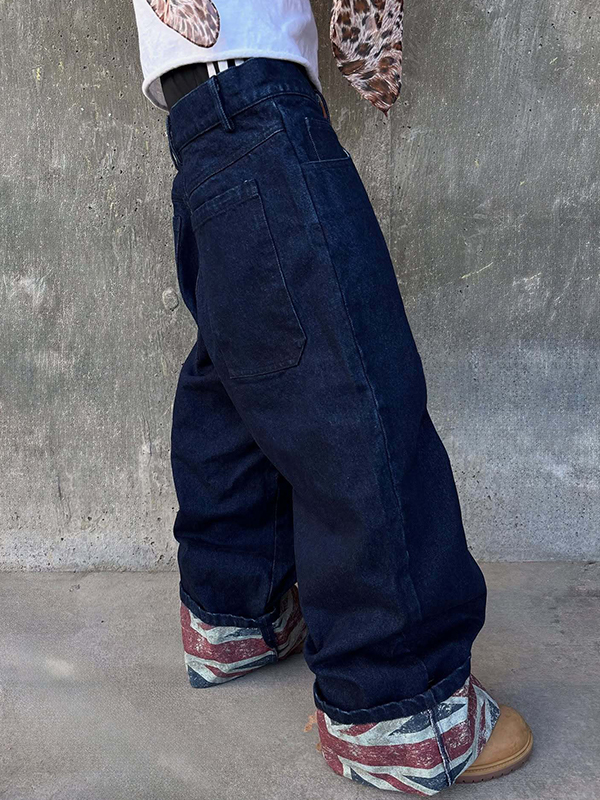 EMMIOL Hem Printing Boyfriend Jeans