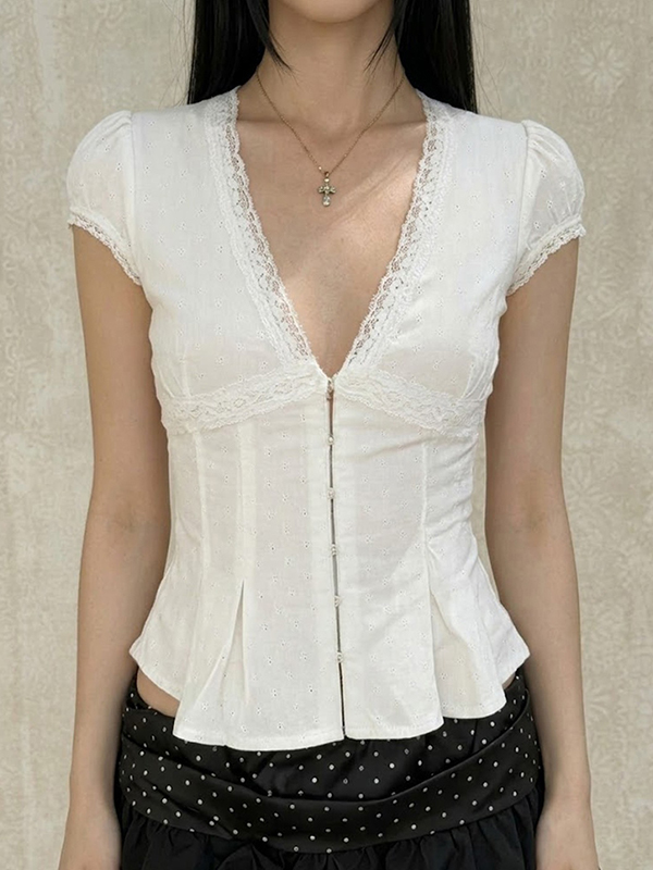 EMMIOL Solid-Color Jacquard Short Sleeve