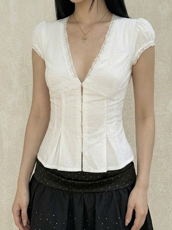 EMMIOL Solid-Color Jacquard Short Sleeve