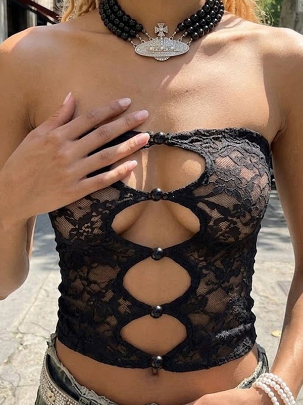 EMMIOL Top bandeau de encaje a la moda