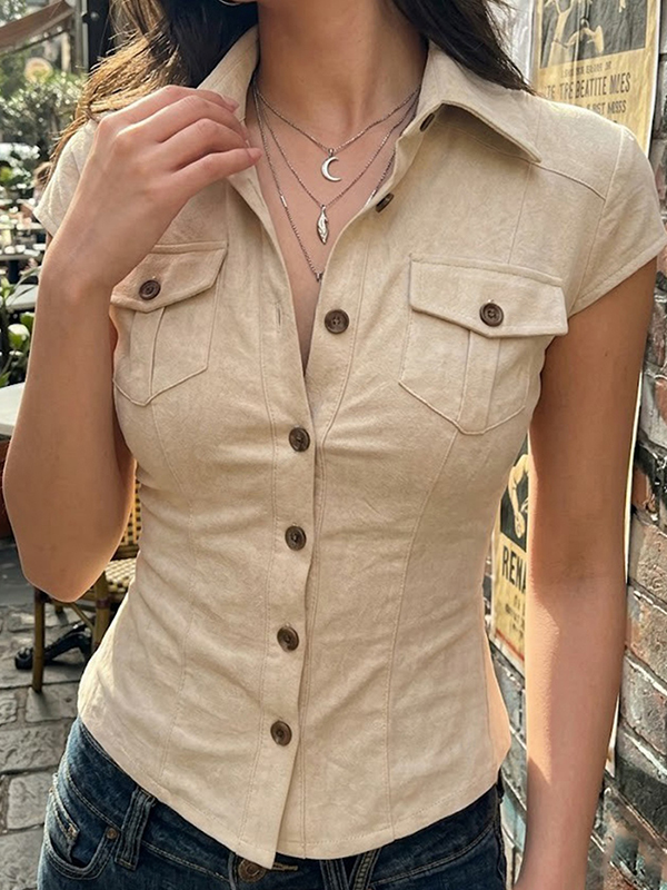 EMMIOL Patch Pocket With Buttons Short Sleeve