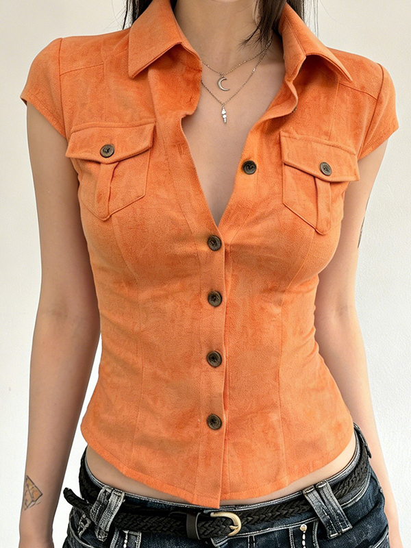 EMMIOL Patch Pocket With Buttons Short Sleeve