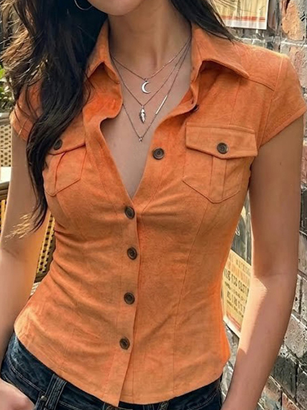 EMMIOL Patch Pocket With Buttons Short Sleeve