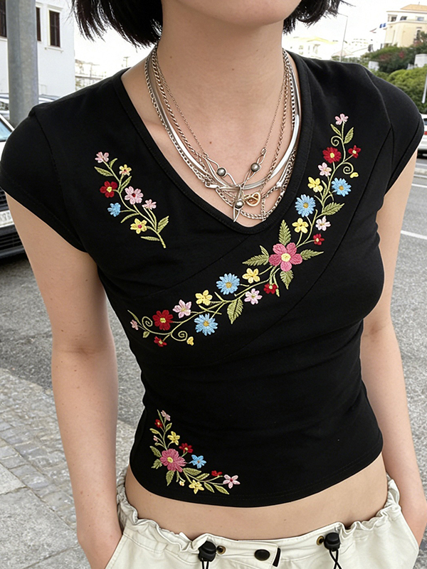 EMMIOL Vintage Casual Floral Short Sleeve