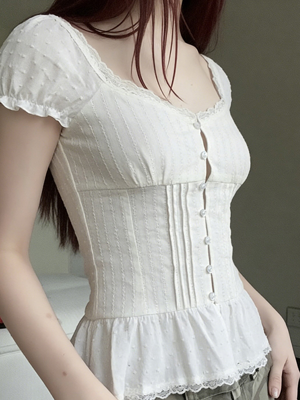 EMMIOL Lace Panels Short Sleeve