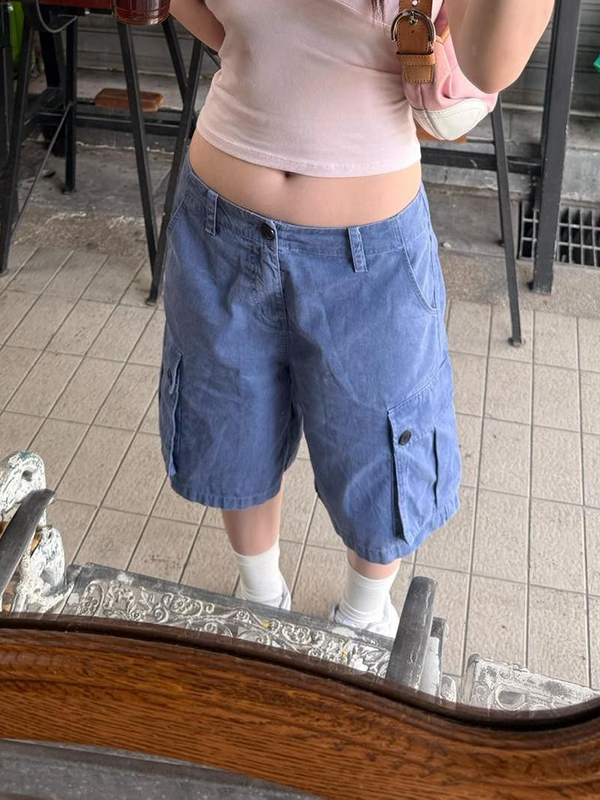 EMMIOL Pantaloncini di jeans retrò con ampie tasche