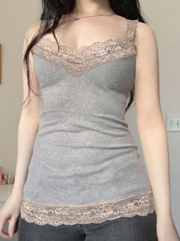 EMMIOL Top a canotta con inserti in pizzo