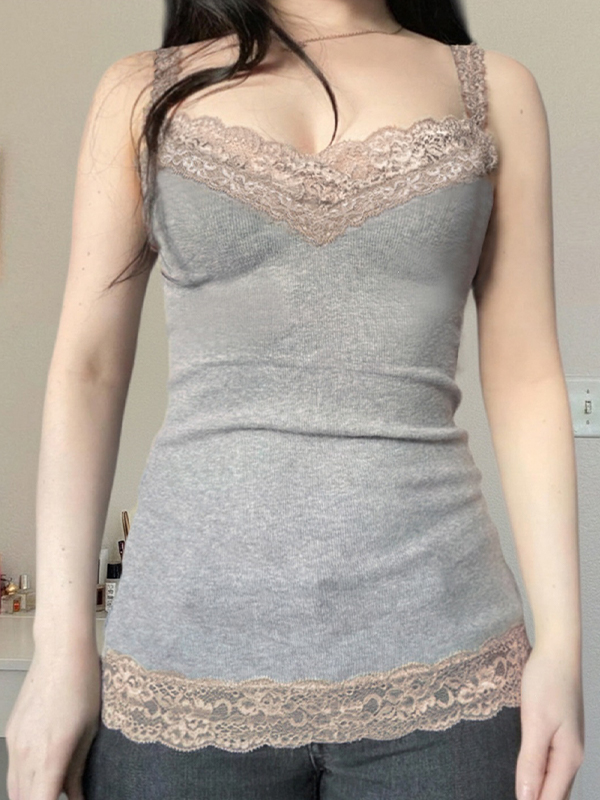 EMMIOL Top a canotta con inserti in pizzo