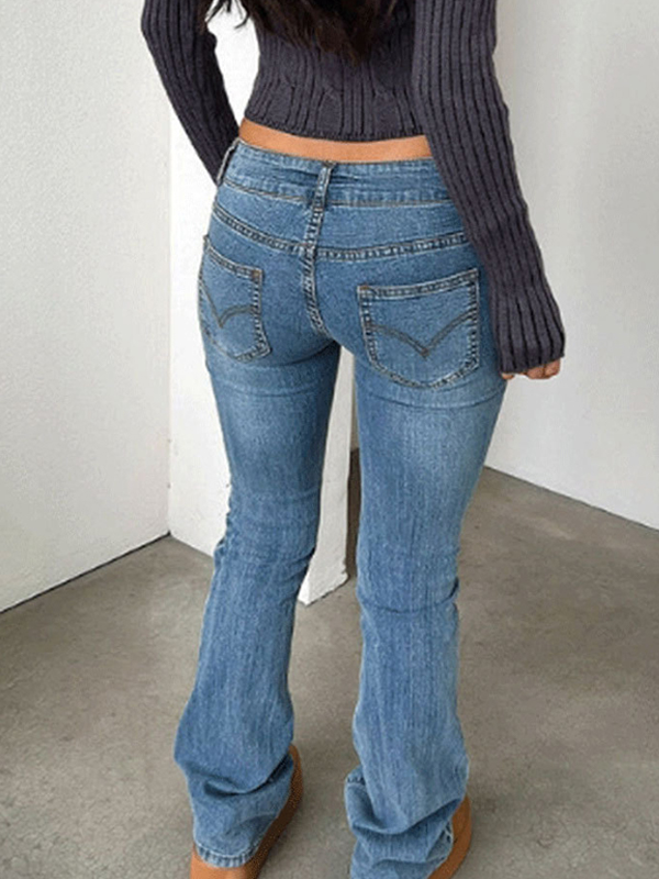 EMMIOL Washed Bleached Flare Jeans