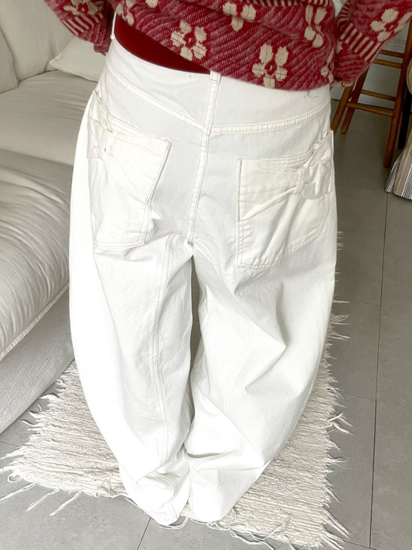 EMMIOL Jeans boyfriend con fiocco sulle tasche