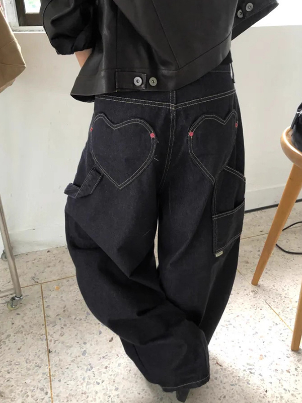 EMMIOL Jeans boyfriend retrò con tasche a forma di cuore