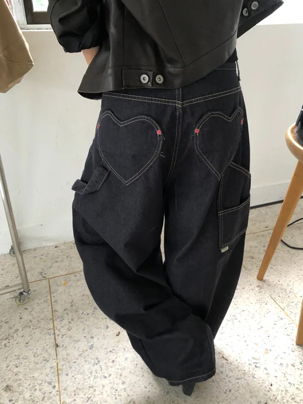 EMMIOL Jeans boyfriend retrò con tasche a forma di cuore